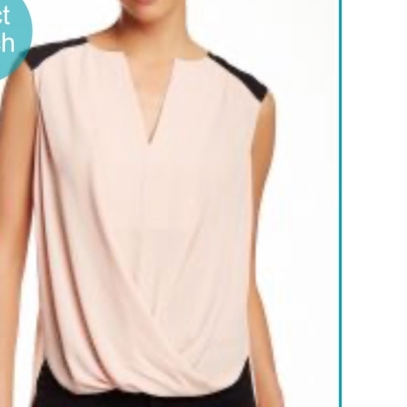 Kenneth Cole Women’s Tank top Nude blush Black Colorblock Draped Size M - Picture 2 of 8